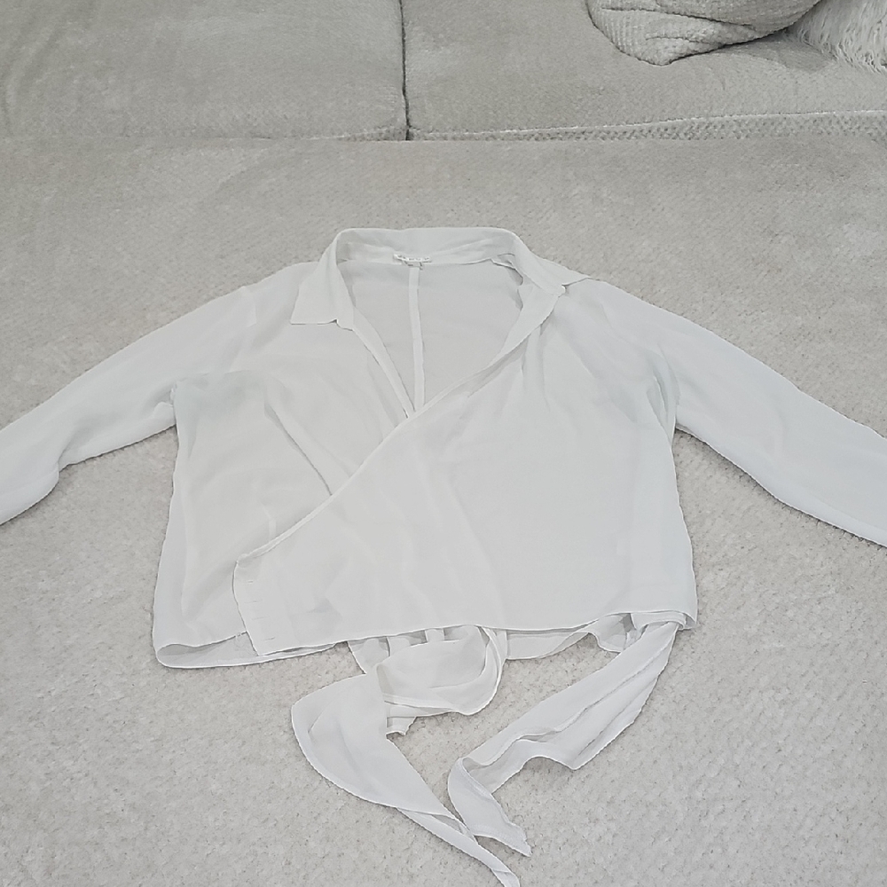 VENUS Sheer White Wrap Blouse